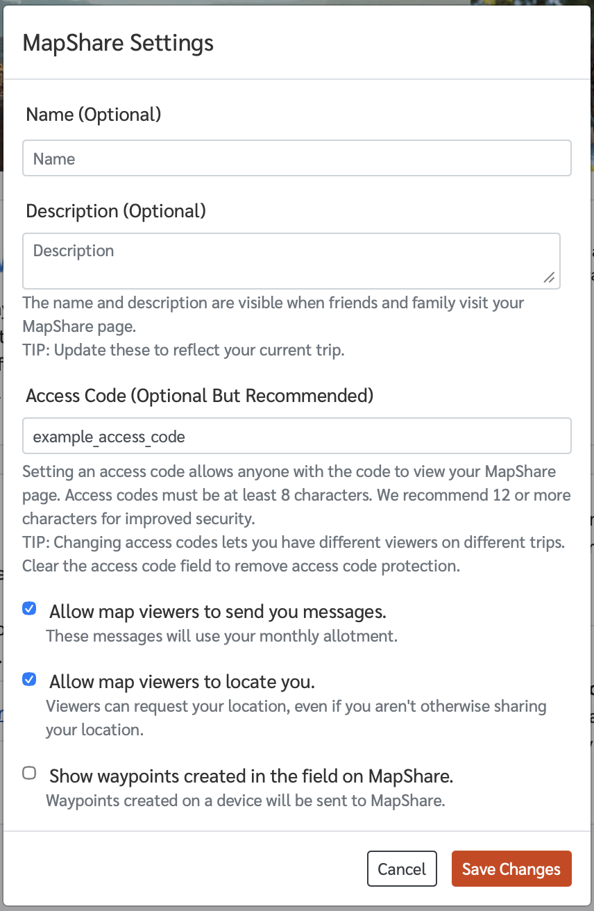 MapShare settings